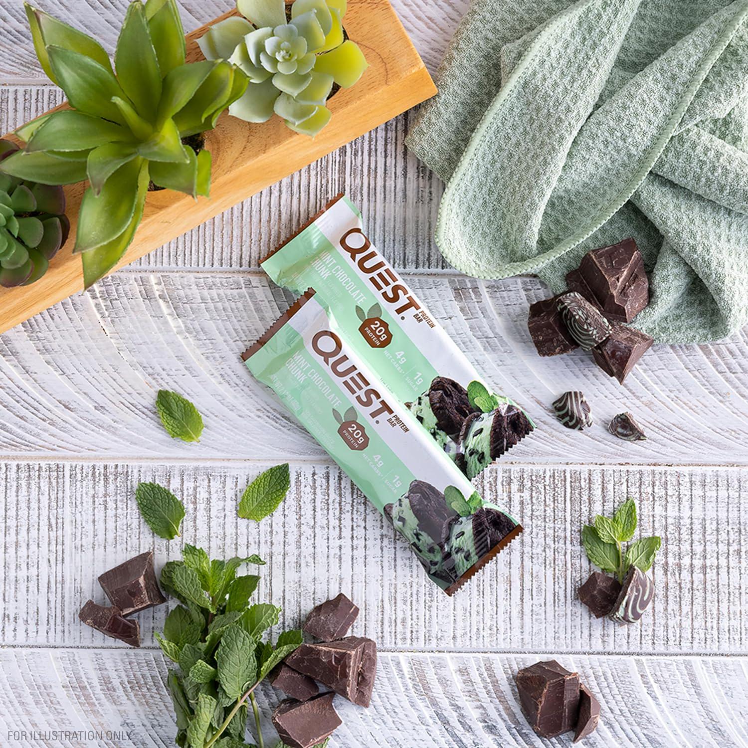 Quest Nutrition Mint Chocolate Chunk Protein Bars, 20g Protein, 1g Sugar, 4g Net Carb, Gluten Free, Keto Friendly, 12 Count,