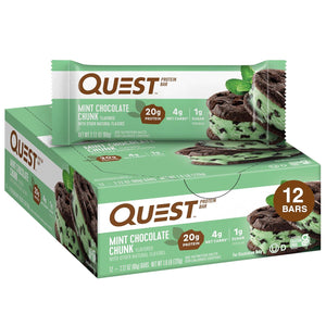 Quest Nutrition Mint Chocolate Chunk Protein Bars, 20g Protein, 1g Sugar, 4g Net Carb, Gluten Free, Keto Friendly, 12 Count,