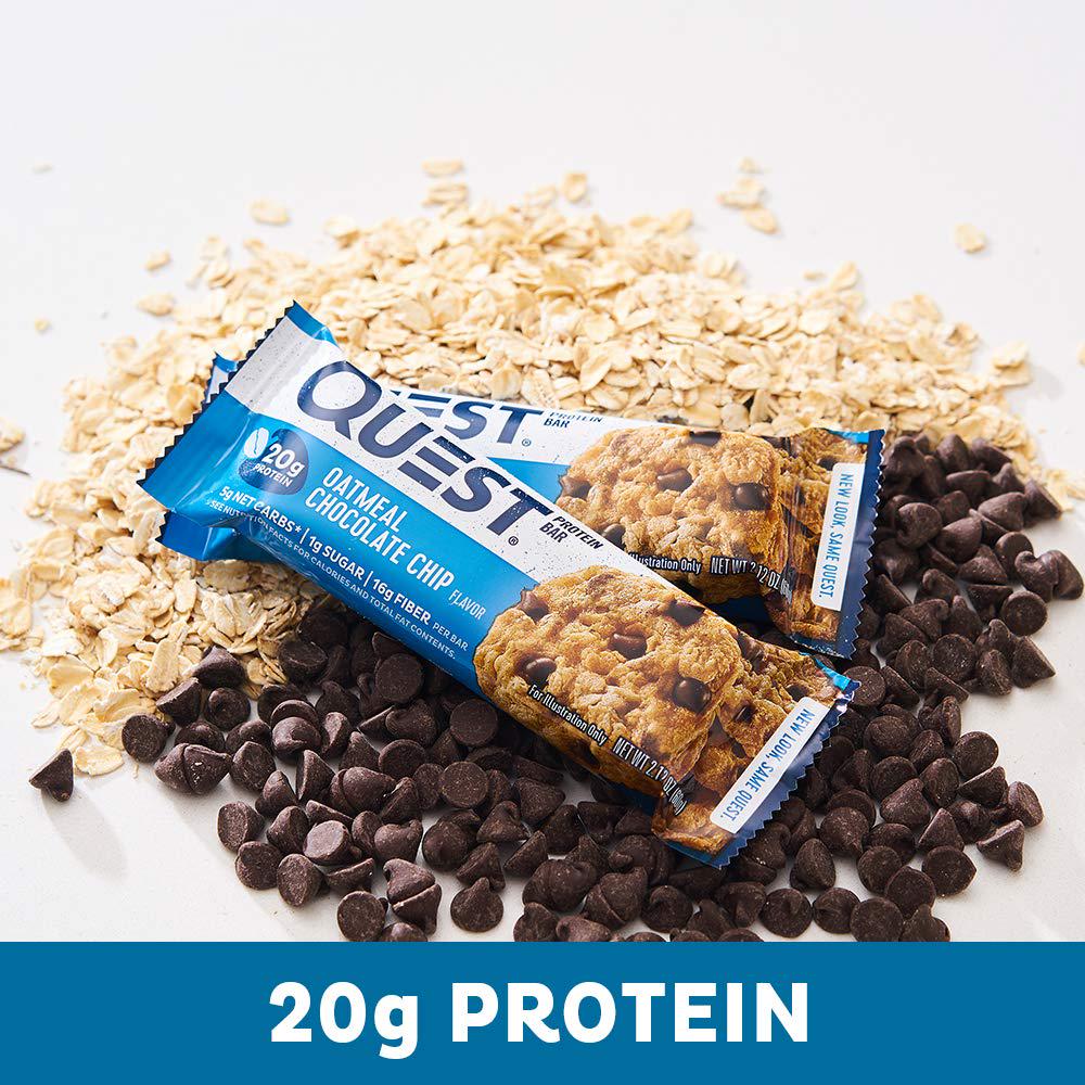 Quest Nutrition Oatmeal Chocolate Chip Protein Bars, 20g Protein, 1g Sugar, 5g Net Carb, Gluten Free, Keto Friendly, 12 Count,