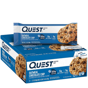 Quest Nutrition Oatmeal Chocolate Chip Protein Bars, 20g Protein, 1g Sugar, 5g Net Carb, Gluten Free, Keto Friendly, 12 Count,
