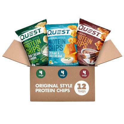 Quest Nutrition Protein Chips, Variety Pack, BBQ, Cheddar & Sour Cream, Sour Cream & Onion, High Protein, Low Carb, 11oz Pack of 12