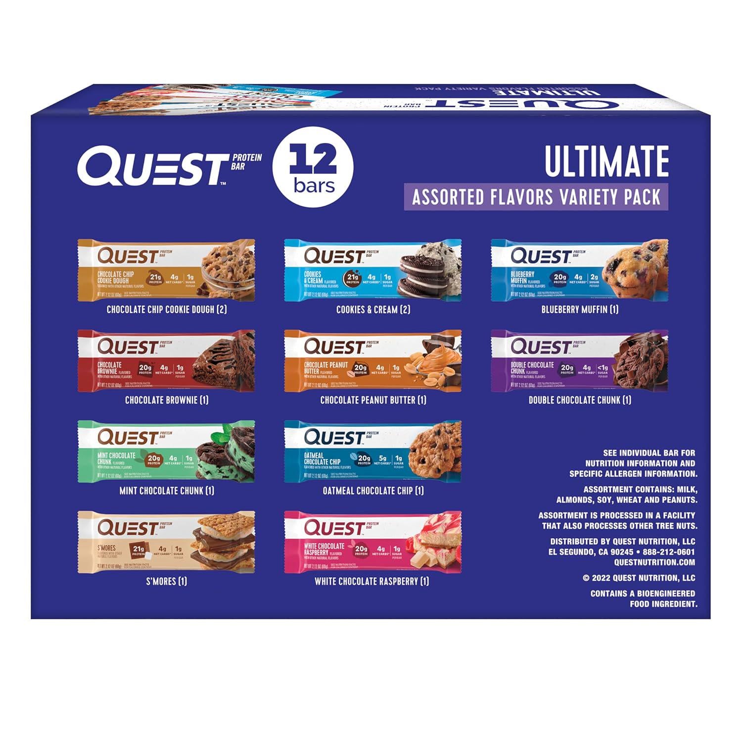 Quest Nutrition Ultimate Variety Pack Protein Bars, High Protein, Low Carb, Gluten Free, Keto Friendly, 12 Count,