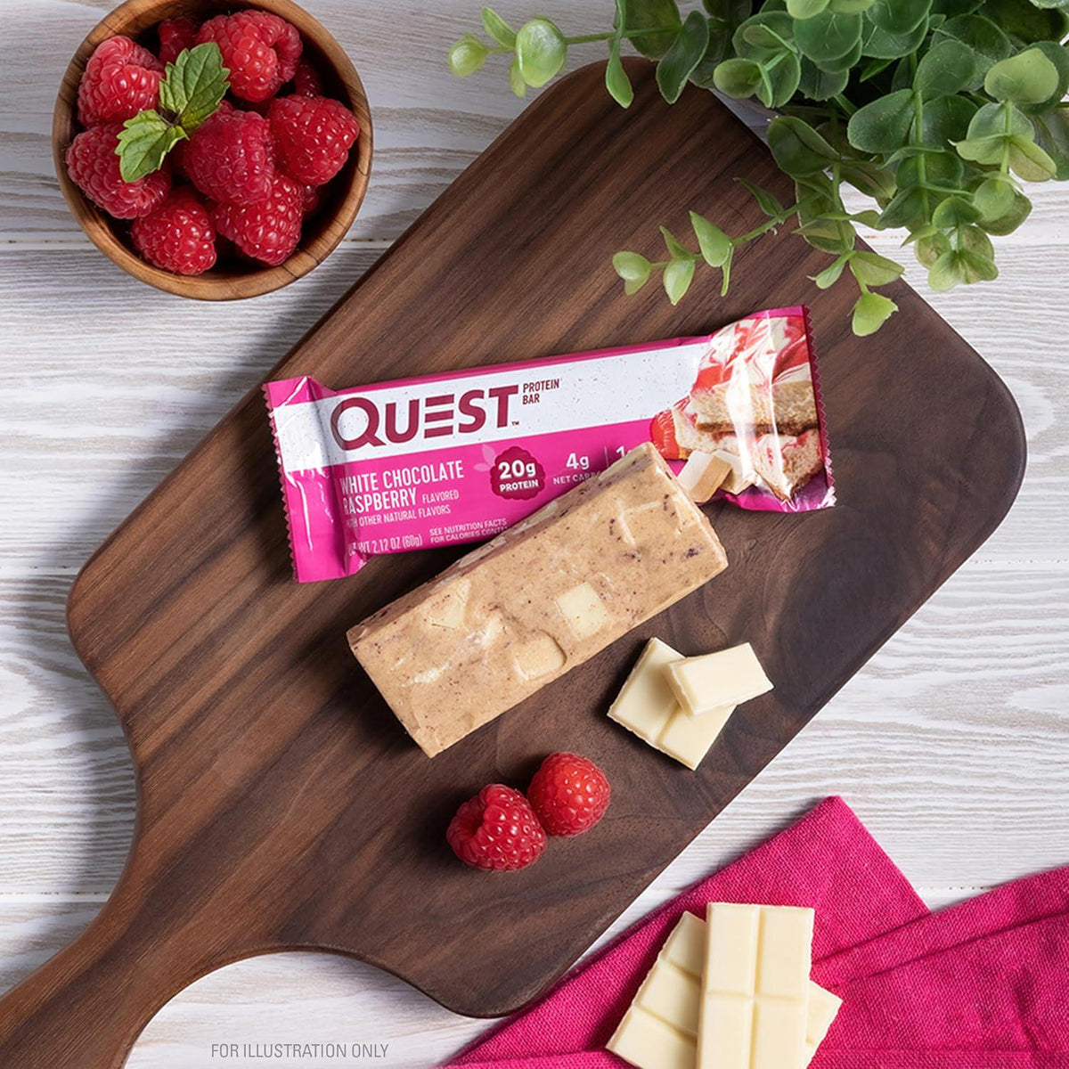 Quest Nutrition White Chocolate Raspberry Protein Bars, 20g Protein, 1g Sugar, 5g Net Carb, Gluten Free, Keto Friendly, 12 Count,