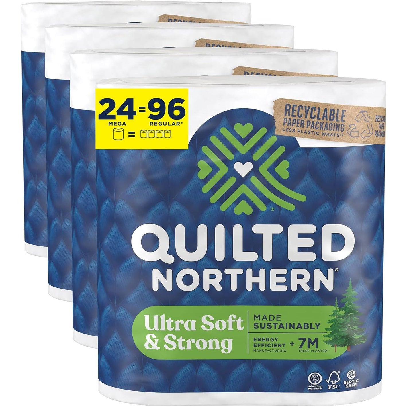 Quilted Northern Quilted Northern Ultra Soft And Strong Toilet Paper, 24 Mega Rolls = 96 Regular Rolls, 5X Stronger*, Premium Soft Toilet Tissue With Recyclable Paper Packaging