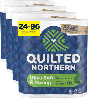 Quilted Northern Quilted Northern Ultra Soft And Strong Toilet Paper, 24 Mega Rolls = 96 Regular Rolls, 5X Stronger*, Premium Soft Toilet Tissue With Recyclable Paper Packaging