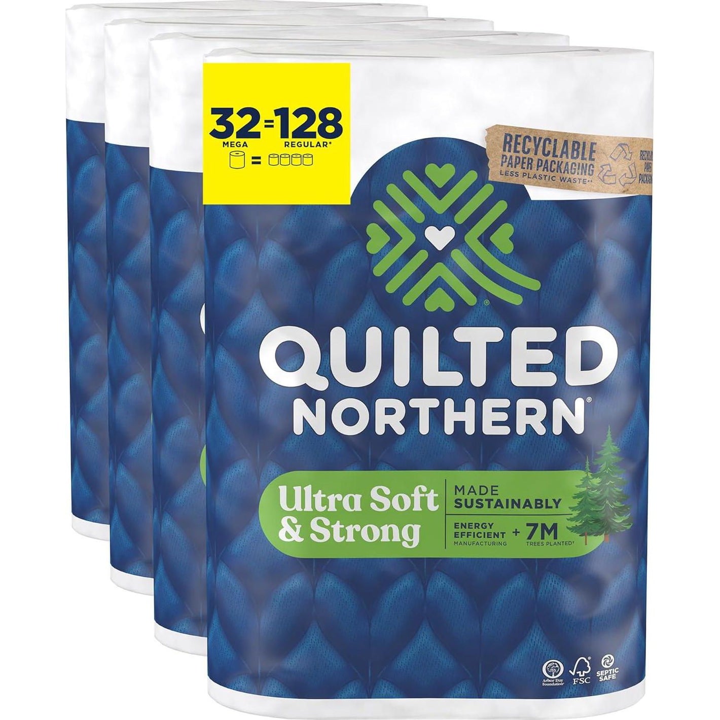 Quilted Northern Quilted Northern Ultra Soft And Strong Toilet Paper, 32 Mega Rolls = 128 Regular Rolls, 5X Stronger*, Premium Soft Toilet Tissue With Recyclable Paper Packaging