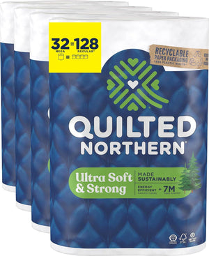 Quilted Northern Quilted Northern Ultra Soft And Strong Toilet Paper, 32 Mega Rolls = 128 Regular Rolls, 5X Stronger*, Premium Soft Toilet Tissue With Recyclable Paper Packaging