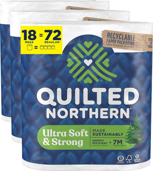 Quilted Northern Ultra Soft & Strong Toilet Paper, 18 Mega Rolls (72 Regular Rolls), 5x Stronger, Premium Soft Toilet Tissue with Recyclable Paper Packaging