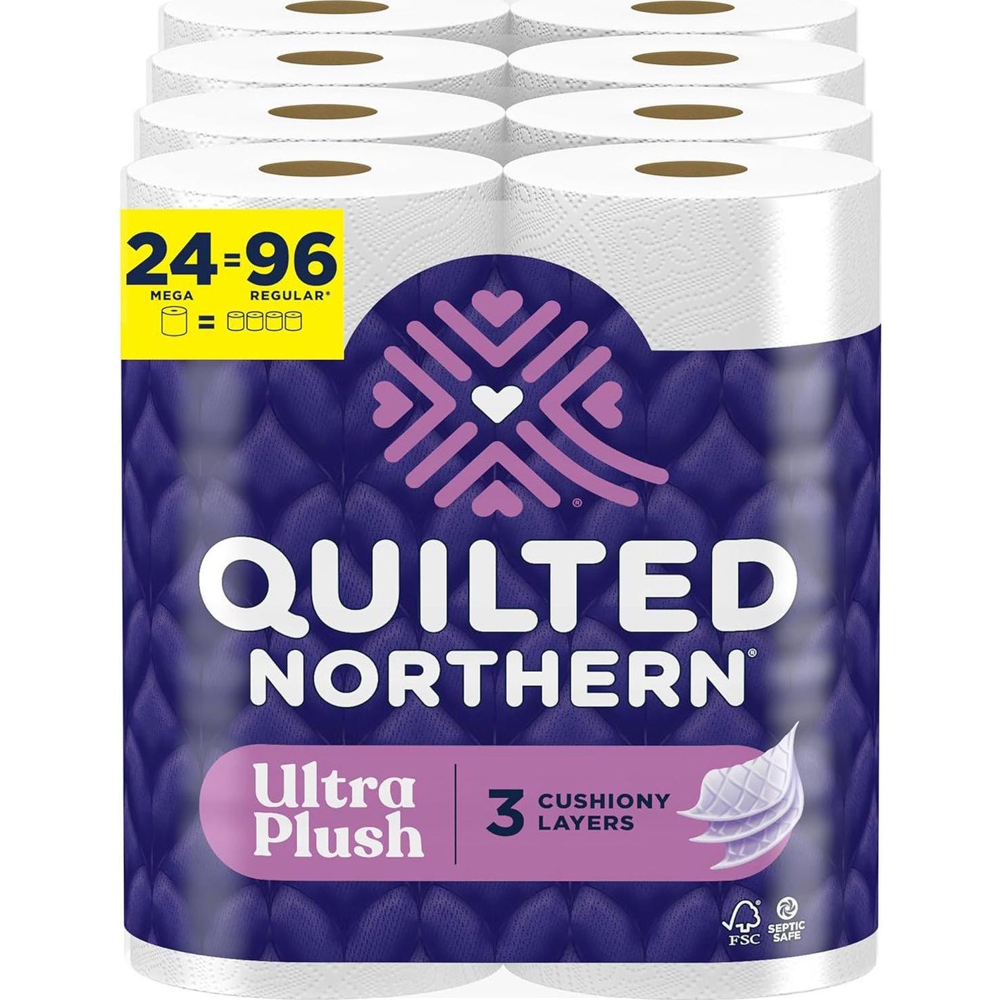 Quilted Northern Ultra Plush Toilet Paper, 24 Mega Rolls (96 Regular Rolls), 3x Thicker, 3-Ply Soft Toilet Tissue