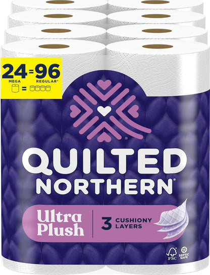 Quilted Northern Ultra Plush Toilet Paper, 24 Mega Rolls (96 Regular Rolls), 3x Thicker, 3-Ply Soft Toilet Tissue