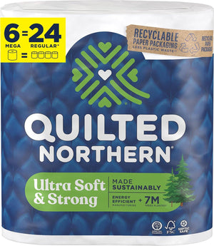 Quilted Northern Ultra Soft & Strong Toilet Paper, 6 Mega Rolls (24 Regular Rolls), 5x Stronger, Premium Soft Tissue