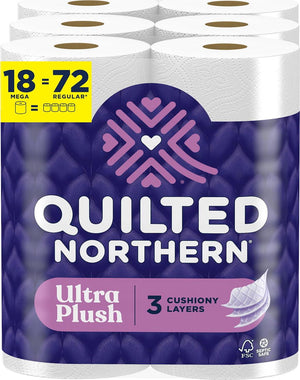 Quilted Northern Ultra Plush Toilet Paper, 18 Mega Rolls (72 Regular Rolls), 3x Thicker, 3-Ply Soft Toilet Tissue