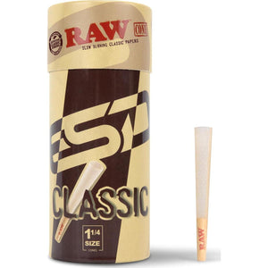 RAW RAW Cones Classic 1-1/4 Size - 50 Pack - Slow Burning Pre Rolled Cones Made Of Paper With Tips And Packing Tubes Included