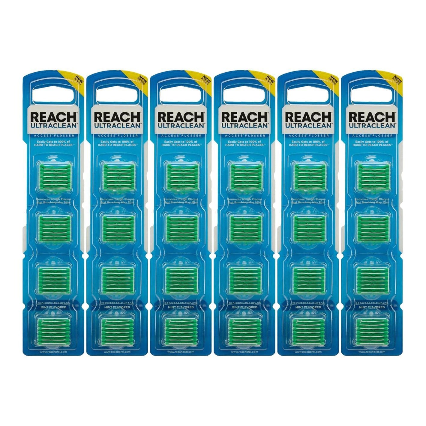 Reach REACH Ultraclean Access Flosser Refill Heads, Mint, Plaque Remover For Teeth, Shred Resistant, For Hard To Reach Areas, Oral Care, PFAS Free, For Adults And Kids, 6 Pack, 28 Count