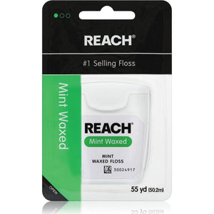 Reach Waxed Dental Floss, Mint, Plaque Remover, Shred-Resistant Floss, Slides Smoothly for Easy Use, PFAS-Free, 1 Pack (55 Yards)