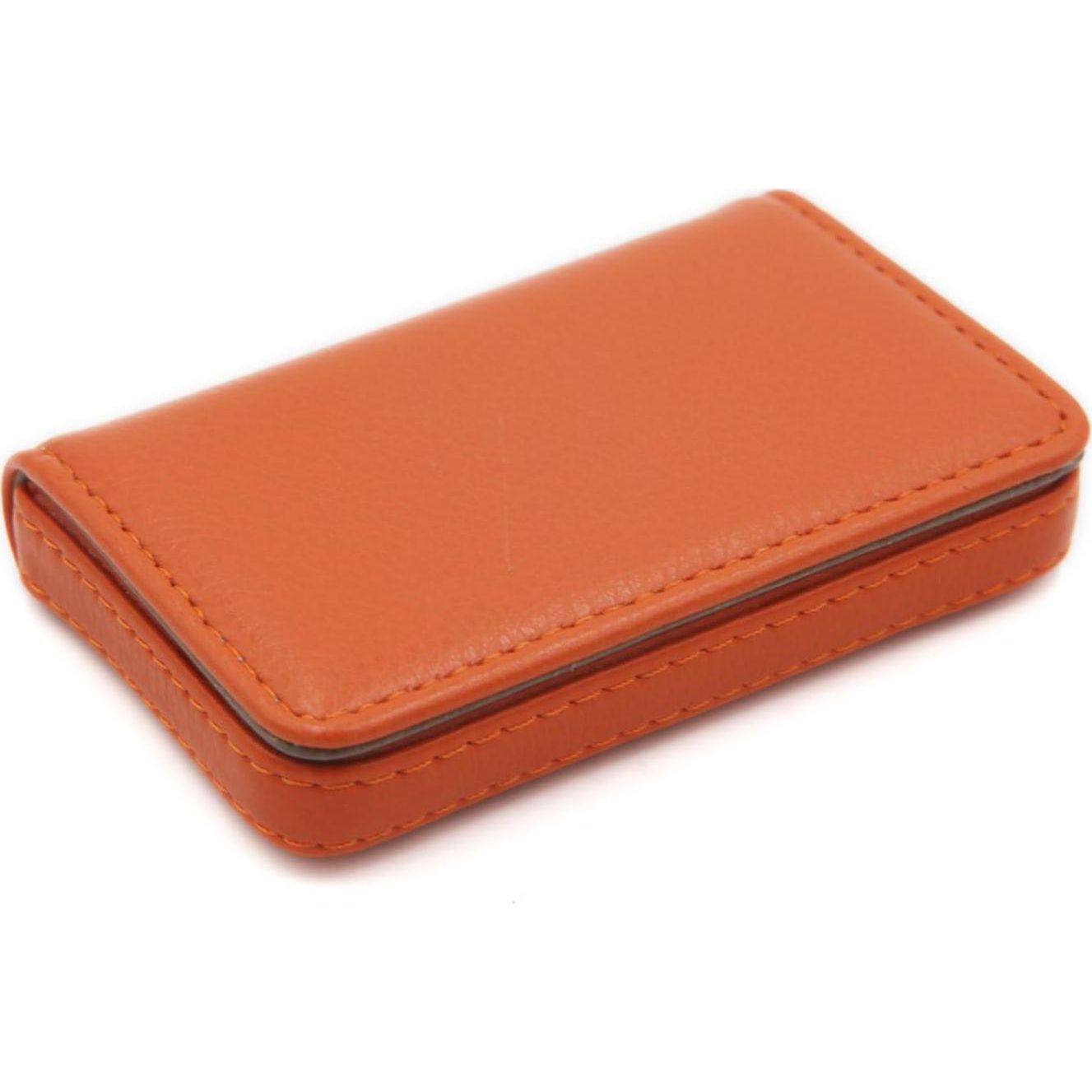 RFID Blocking Wallet - Minimalist Leather Business Credit Card Holder With Magnetic, Orange, Small,