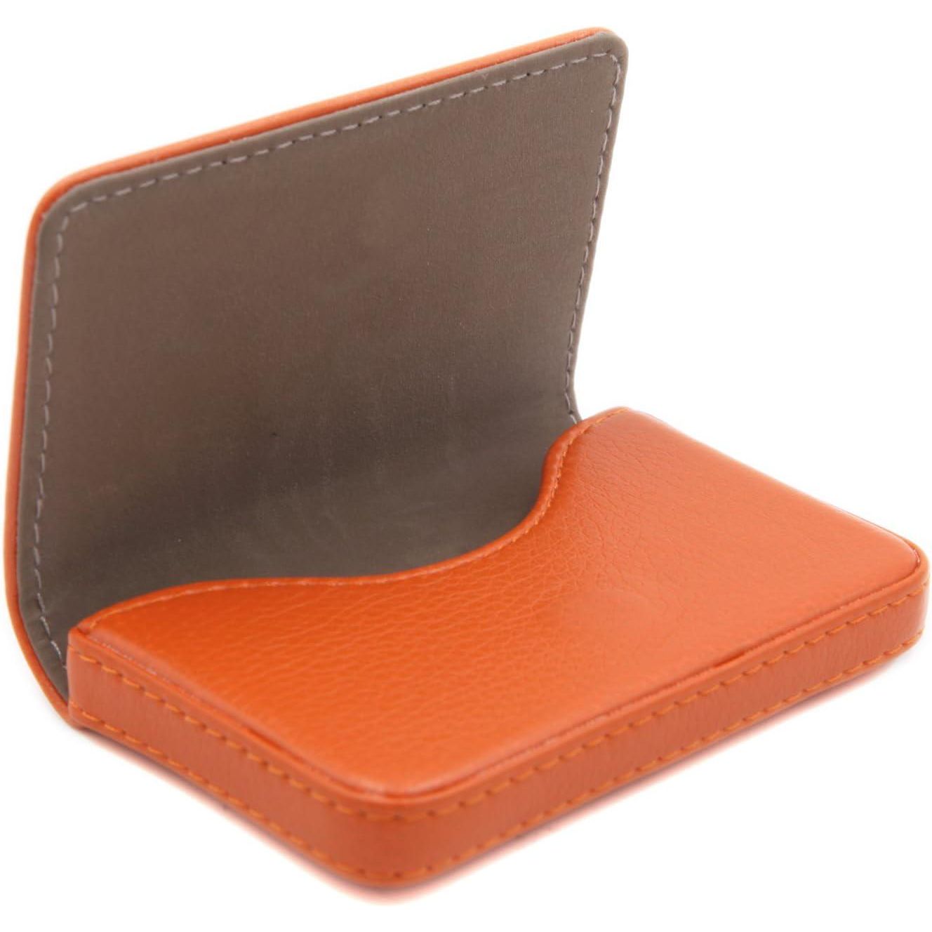RFID Blocking Wallet - Minimalist Leather Business Credit Card Holder With Magnetic, Orange, Small,