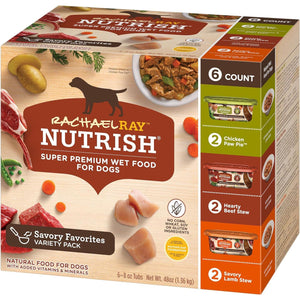Rachael Ray Nutrish Wet Dog Food Variety Pack, 8 oz Tubs x 6, Savory Favorites, Natural Grain-Free
