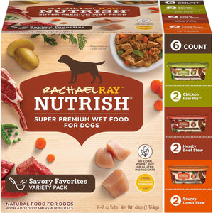 Rachael Ray Nutrish Wet Dog Food Variety Pack, 8 oz Tubs x 6, Savory Favorites, Natural Grain-Free