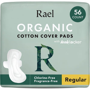 Rael Organic Cotton Cover Pads for Women, Regular Absorbency, Unscented Ultra-Thin Pads with Wings, 56 Total Pads
