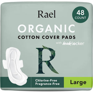 Rael Rael Pads For Women, Organic Cotton Cover - Period Pads With Wings, Feminine Care, Sanitary Napkins, Heavy Absorbency, Unscented (Large, 48 Count)