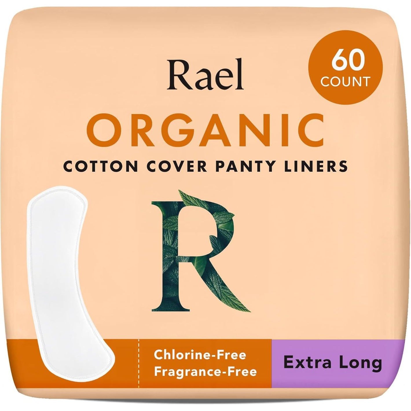 Rael Rael Panty Liners For Women, Organic Cotton Cover - Extra Long Pantiliners, Light Absorbency, Unscented, Chlorine Free (Extra Long, 60 Count)