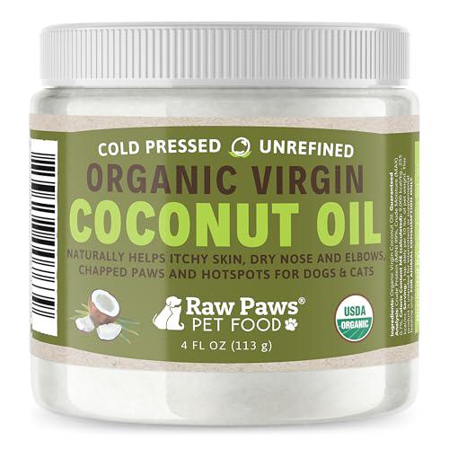Raw Paws Organic Coconut Oil for Dogs & Cats, 4 oz, Natural Dry Skin, Hot Spot & Hairball Treatment
