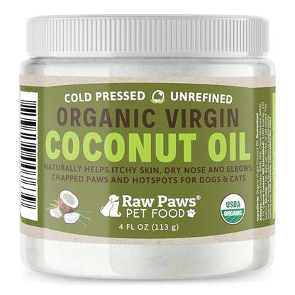 Raw Paws Organic Coconut Oil for Dogs & Cats, 4 oz, Natural Dry Skin, Hot Spot & Hairball Treatment