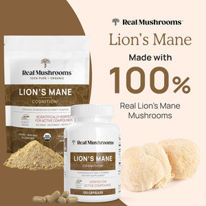 Real Mushrooms Lion’s Mane Capsules, Organic Mushroom Extract for Cognitive Function & Immune Support, Vegan, 300 Capsules