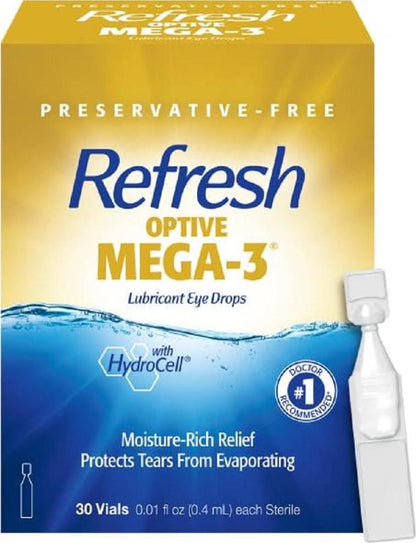 Refresh Refresh Optive MEGA-3 Lubricant Eye Drops Preservative-Free Artificial Tears, 0.01 Fl Oz (0.4 ML), 30 Single-Use Containers