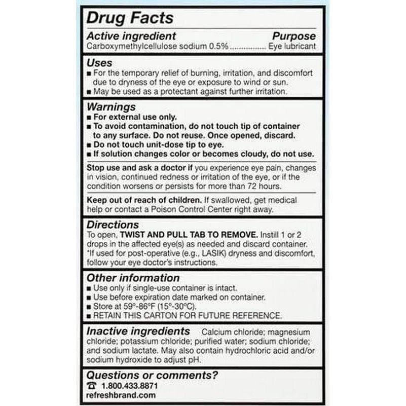 Refresh Plus Lubricant Eye Drops, Preservative-Free, 001 fl oz Single Use Containers, 50 Count, Packaging May Vary