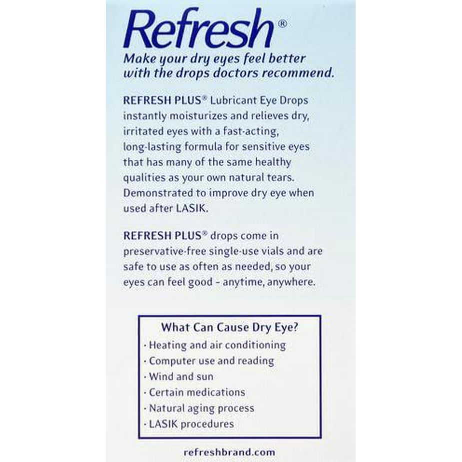 Refresh Plus Lubricant Eye Drops, Preservative-Free, 001 fl oz Single Use Containers, 50 Count, Packaging May Vary