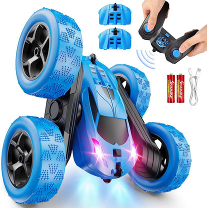 Remote Control Car for Kids Ages 6 12 RC 4WD Stunt Car with LED Lights USB C Batteries Blue