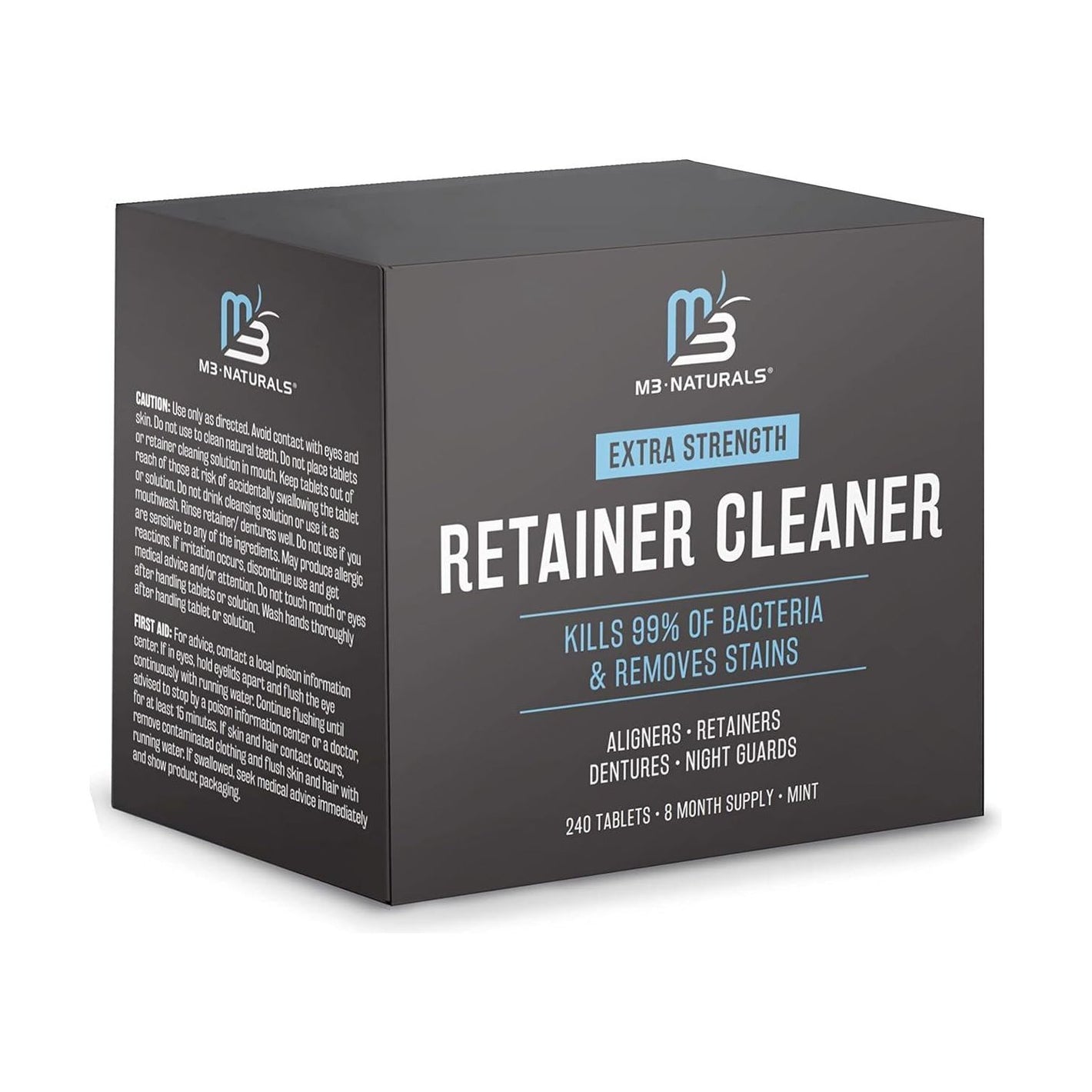 M3 Naturals Retainer & Denture Cleaners, 240 Tablets, Removes Odors, Stains & Plaque, For Cleaning Invisalign, Mouth Guards & Dental Appliances