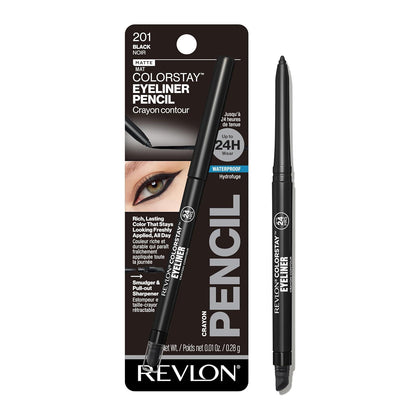 REVLON Revlon ColorStay Pencil Eyeliner With Built-in Sharpener, Waterproof, Smudgeproof, Longwearing Eye Makeup With Ultra-Fine Tip, Black, 0.01 Oz