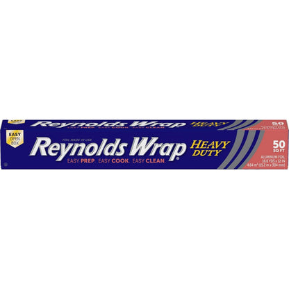 Reynolds Wrap Heavy Duty Aluminum Foil, 12in x 50ft Roll, Strong & Durable, Easy Open & Close Tab