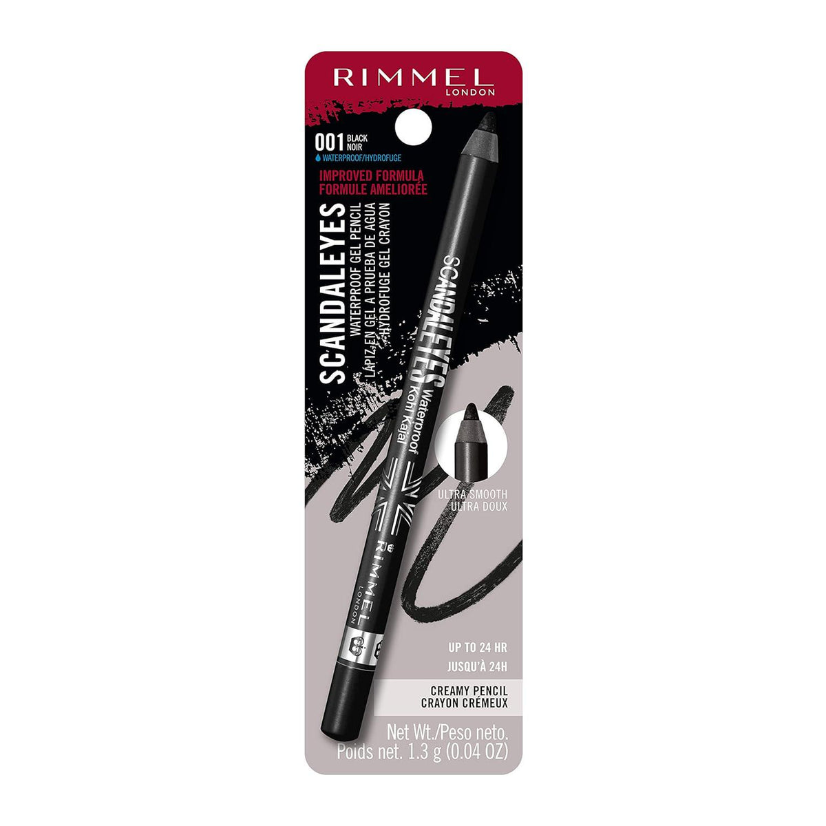 Rimmel London Scandaleyes Waterproof Gel Pencil Eyeliner, Long-Wearing, Ultra-Smooth, Smudge-Proof, 001, Black, 0.04oz,