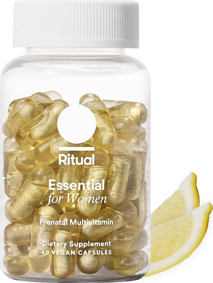 Ritual Essential Prenatal Multivitamin, 30 Days, Folate, Choline, Omega-3 DHA, Iron, Calcium, Non-GMO, Vegan, Citrus Flavor
