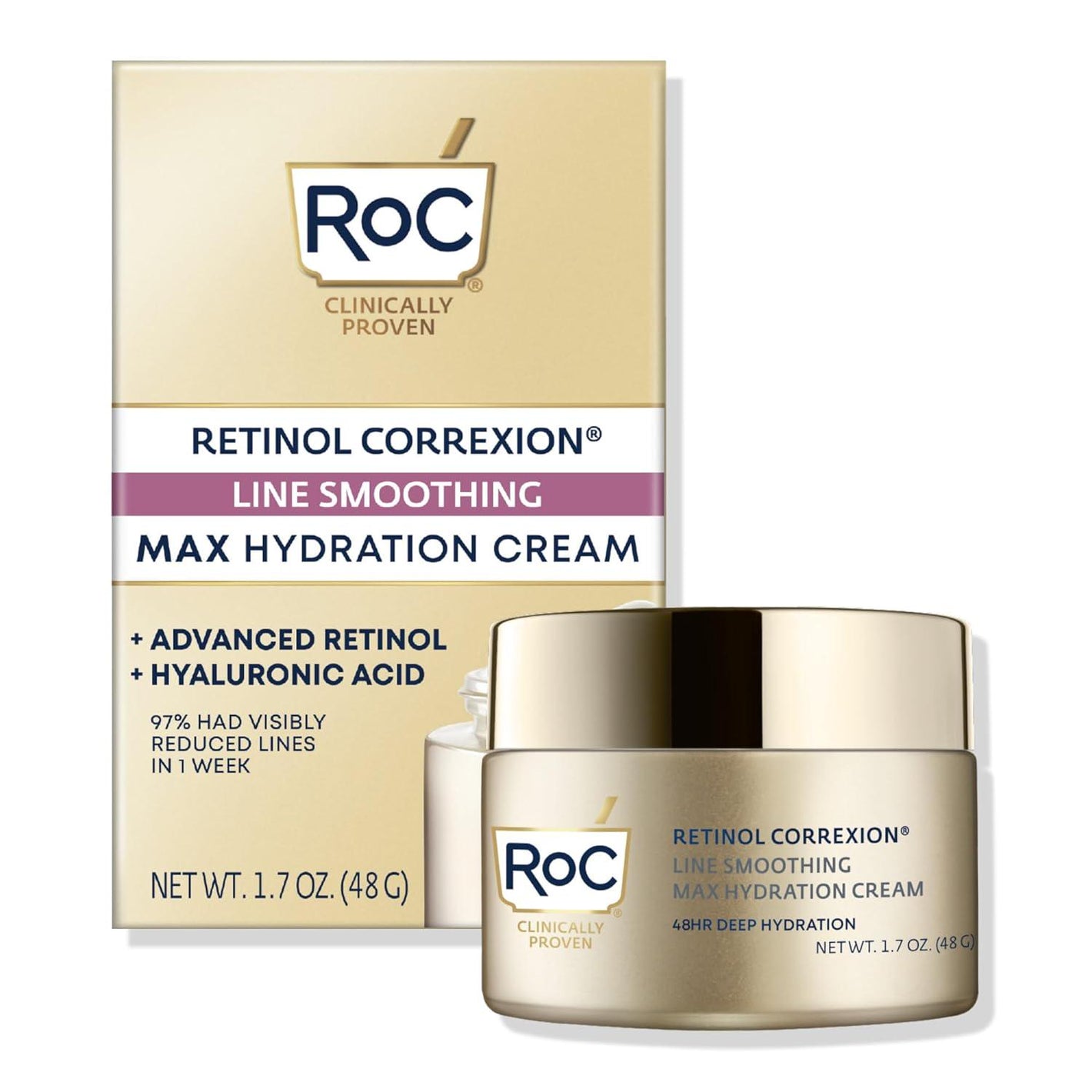 RoC Retinol Correxion Max Hydration Cream, 1.7 oz, With Hyaluronic Acid, Oil-Free Anti-Aging Daily Moisturizer