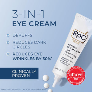 RoC RoC Retinol Correxion Under Eye Cream For Dark Circles And Puffiness, Daily Wrinkle Cream, Anti Aging Line Smoothing Skin Care Treatment For Women And Men, 0.5 Oz (Packaging May Vary)
