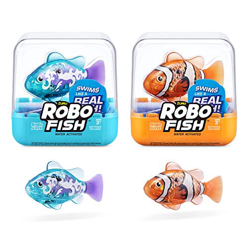 Zuru Robo Alive Robo Fish 2-Pack, Series 3, Teal & Orange, Color Changing, Batteries Included, Amazon Exclusive
