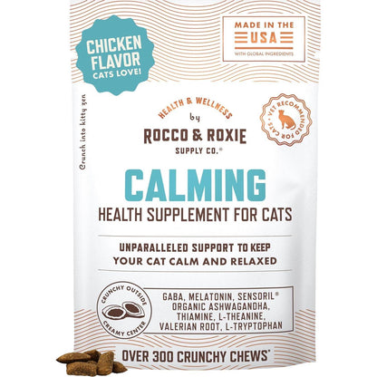 Rocco and Roxie Cat Calming Chews with Melatonin for Stress Relief Sleep Aid Grooming Vet Visits Chicken Flavor