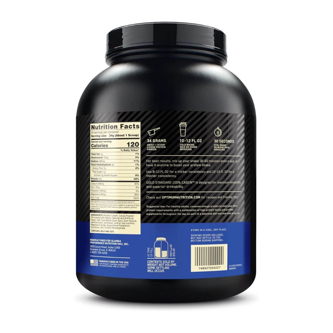 Optimum Nutrition Gold Standard 100% Casein Chocolate Supreme Flavor Protein Powder 1.8kg,748927024227