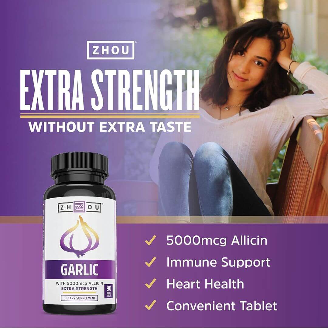 ZHOU Garlic 5000mcg Allicin Extra Strength 90 Coated Tablets,859805006126