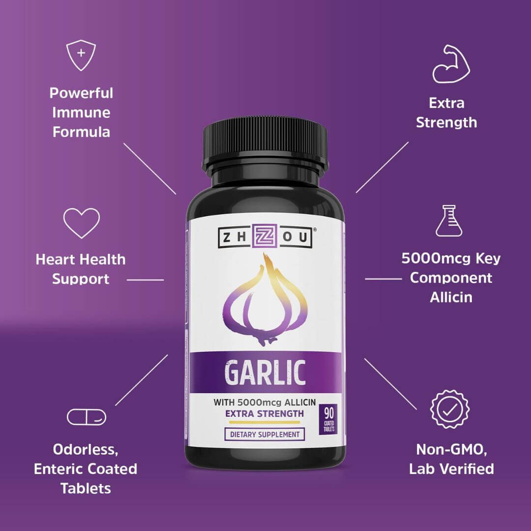 ZHOU Garlic 5000mcg Allicin Extra Strength 90 Coated Tablets,859805006126