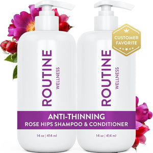 Routine Wellness Routine Wellness Anti-Thinning Shampoo And Conditioner Set For Thinning Hair - Biotin DHT Blocker Women And Men - Color Safe Shampoo For Hair Loss And Healthier Growth - Rose Hips (Pack Of 2)