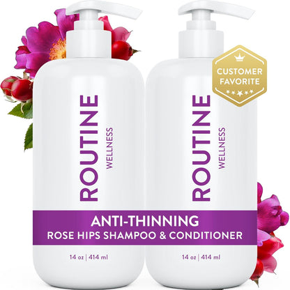 Routine Wellness Routine Wellness Anti-Thinning Shampoo And Conditioner Set For Thinning Hair - Biotin DHT Blocker Women And Men - Color Safe Shampoo For Hair Loss And Healthier Growth - Rose Hips (Pack Of 2)