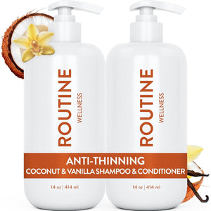 Routine Wellness Routine Wellness Anti-Thinning Shampoo And Conditioner Set For Thinning Hair - Biotin DHT Blocker Women And Men - Color Safe Shampoo For Hair Loss And Healthier Growth - Coconut And Vanilla (Pack Of 2)