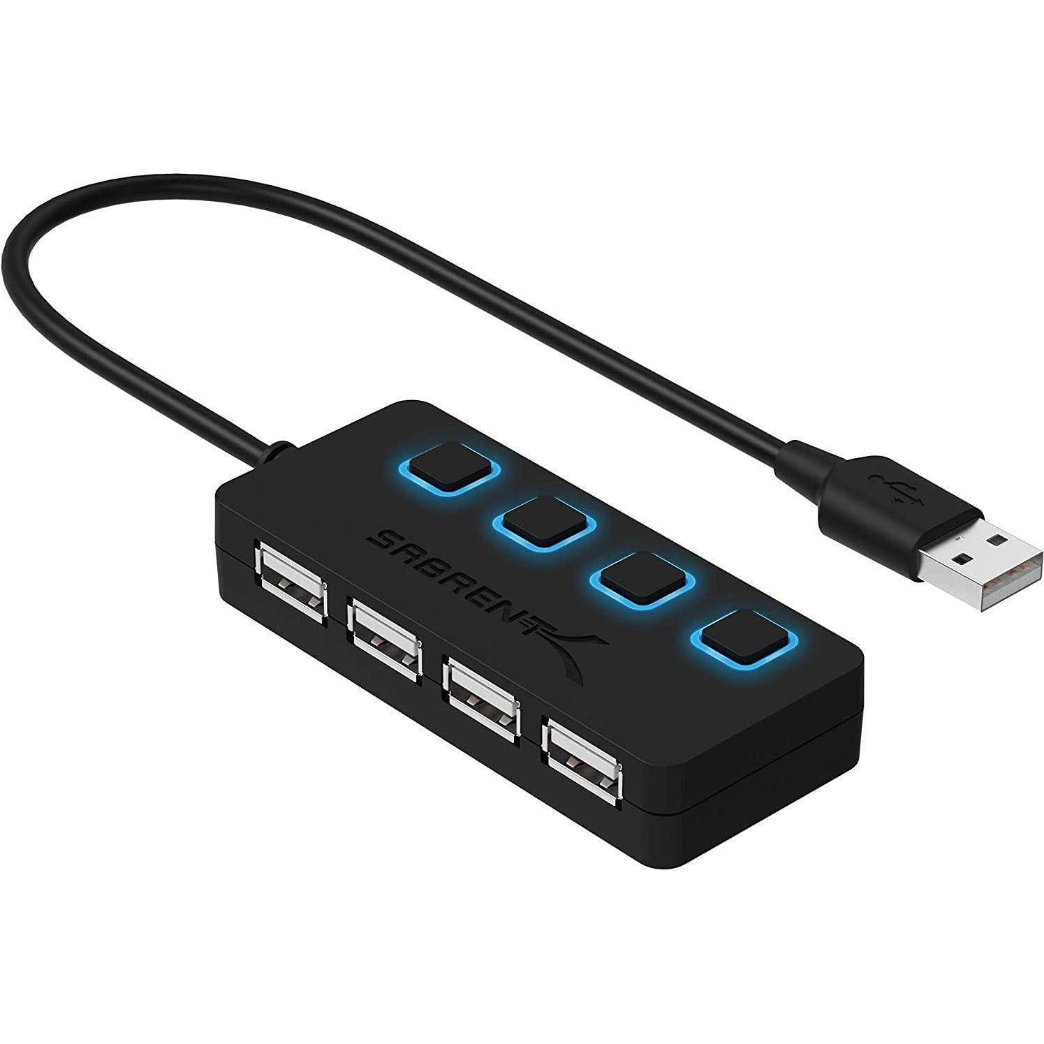 SABRENT 4 Port USB 2.0 Data Hub With Individual LED Lit Power Switches [Charging NOT Supported] For Mac And PC (HB-UMLS),