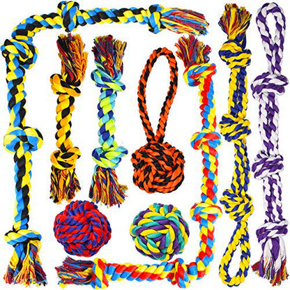 Sharlovy 9 Piece Dog Rope Chew Toy Set Durable Cotton Dental Toys for Medium Dogs and Large Breeds